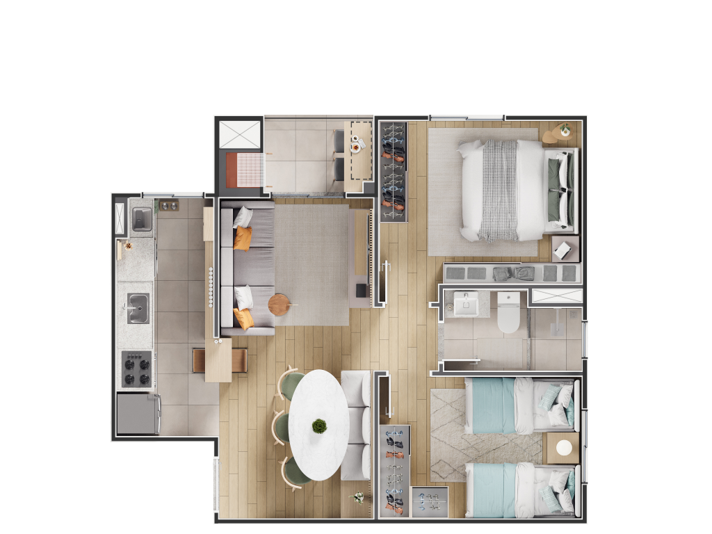 Planta 01 - 2 dorm 46,24m