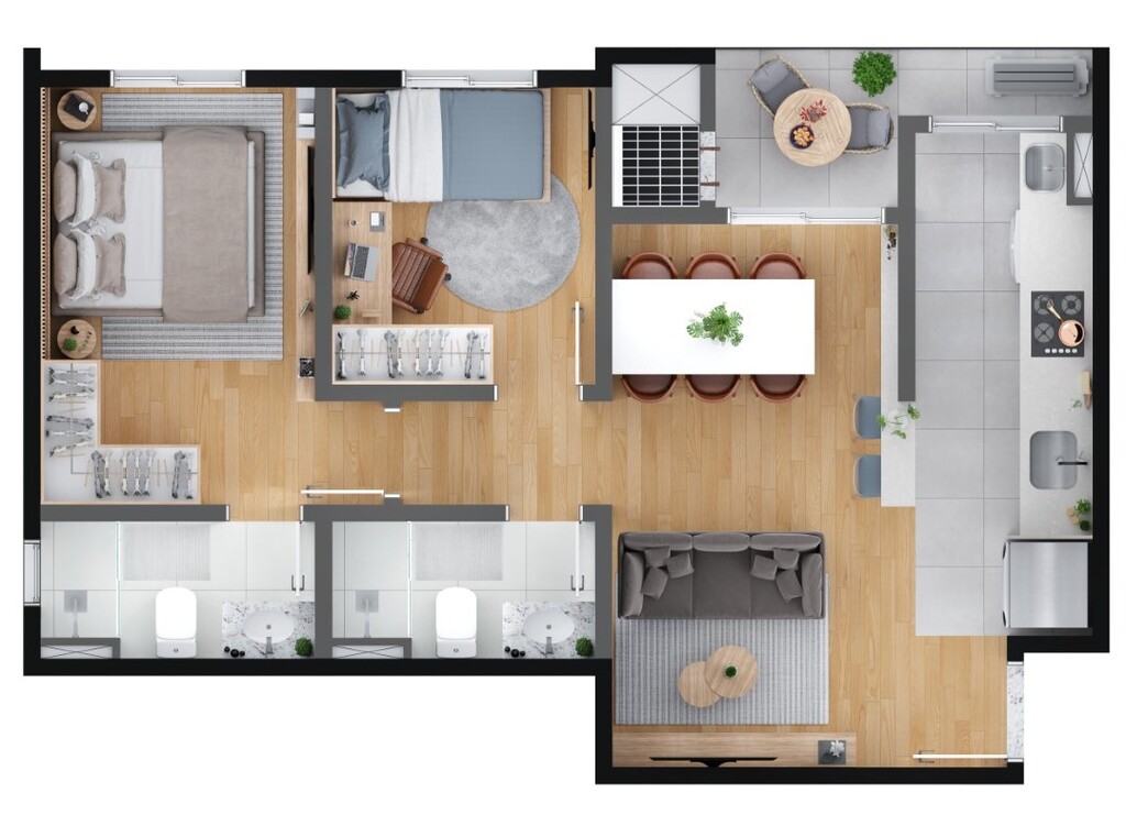 Planta 02 - 2 dorm 53 45m