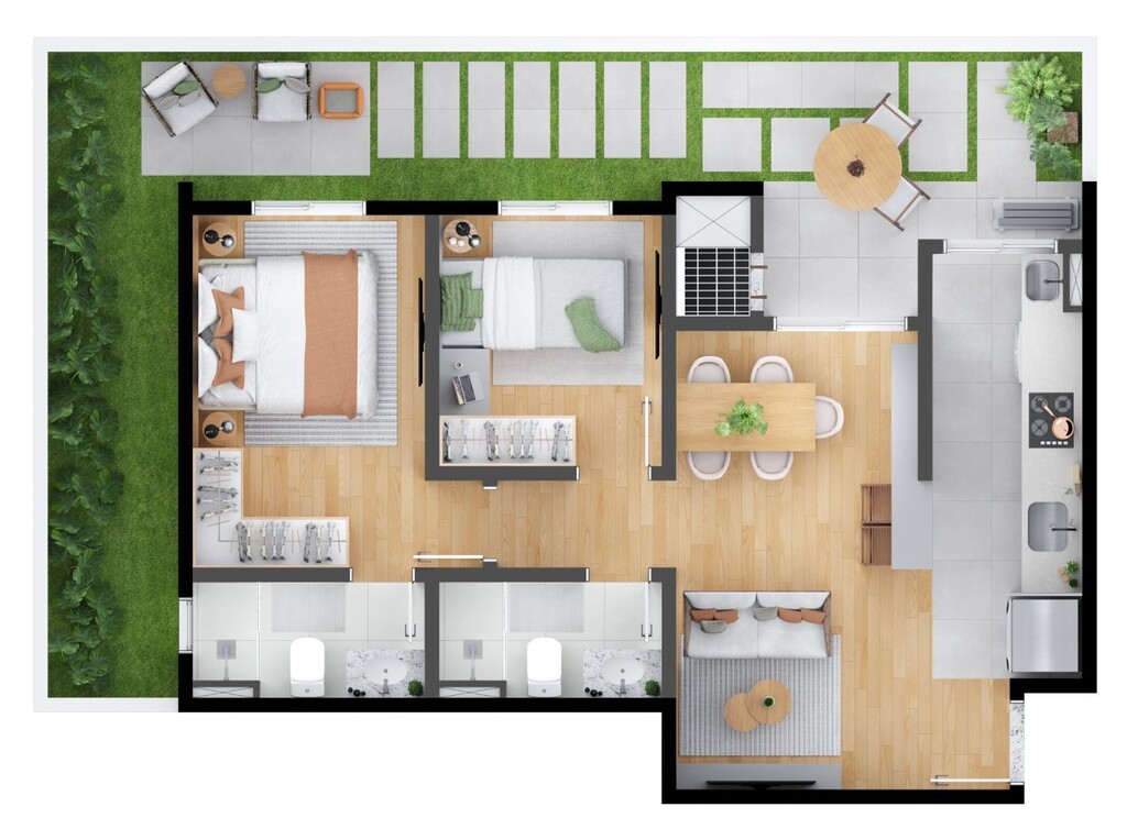 Planta 05 - 2 dorm 78 60m - garden