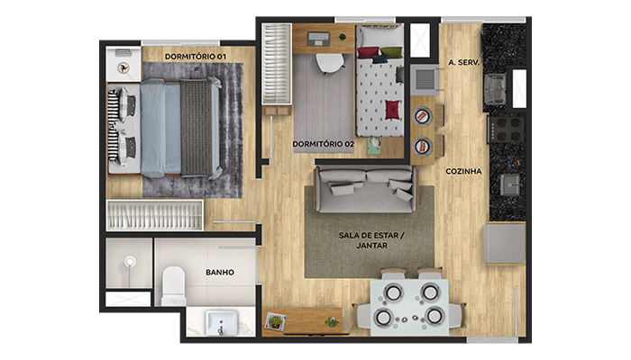 Planta 01 - 2 dorm 36m