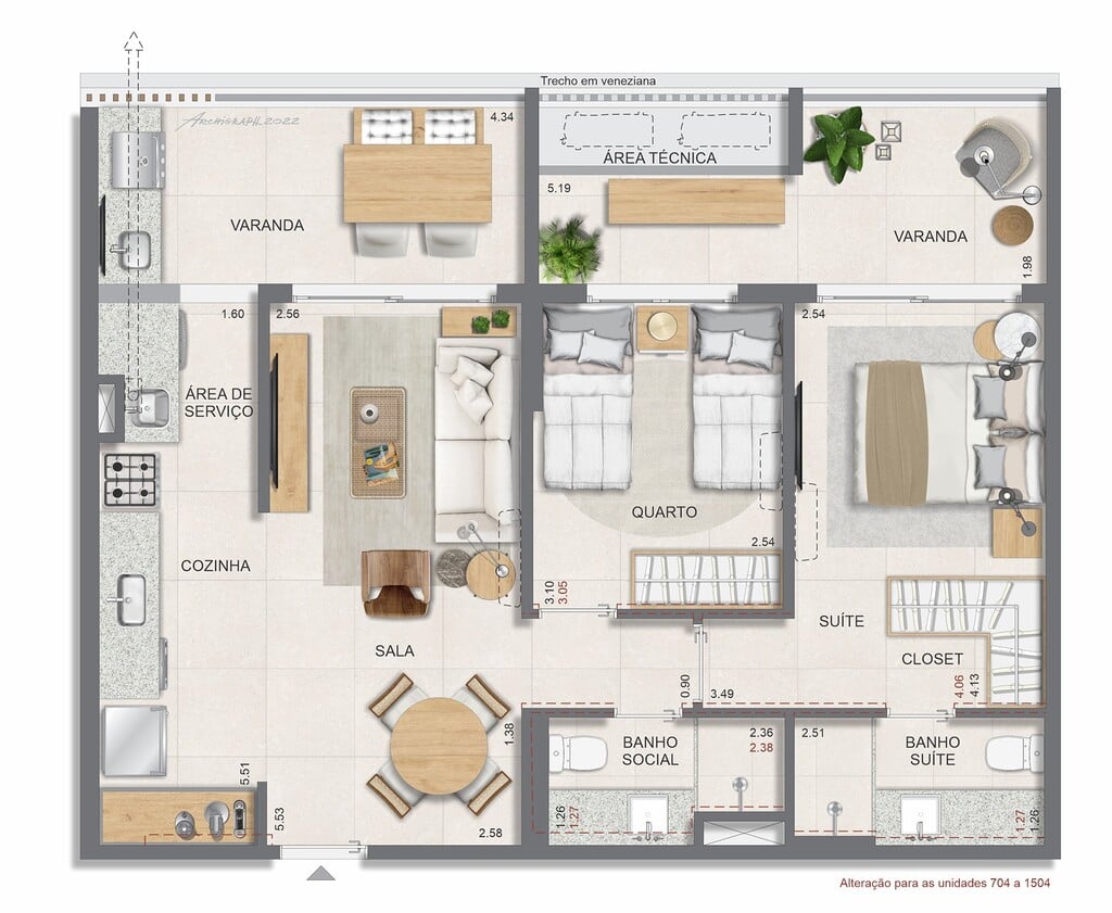 Planta 02 - 2 dorm 77 96m