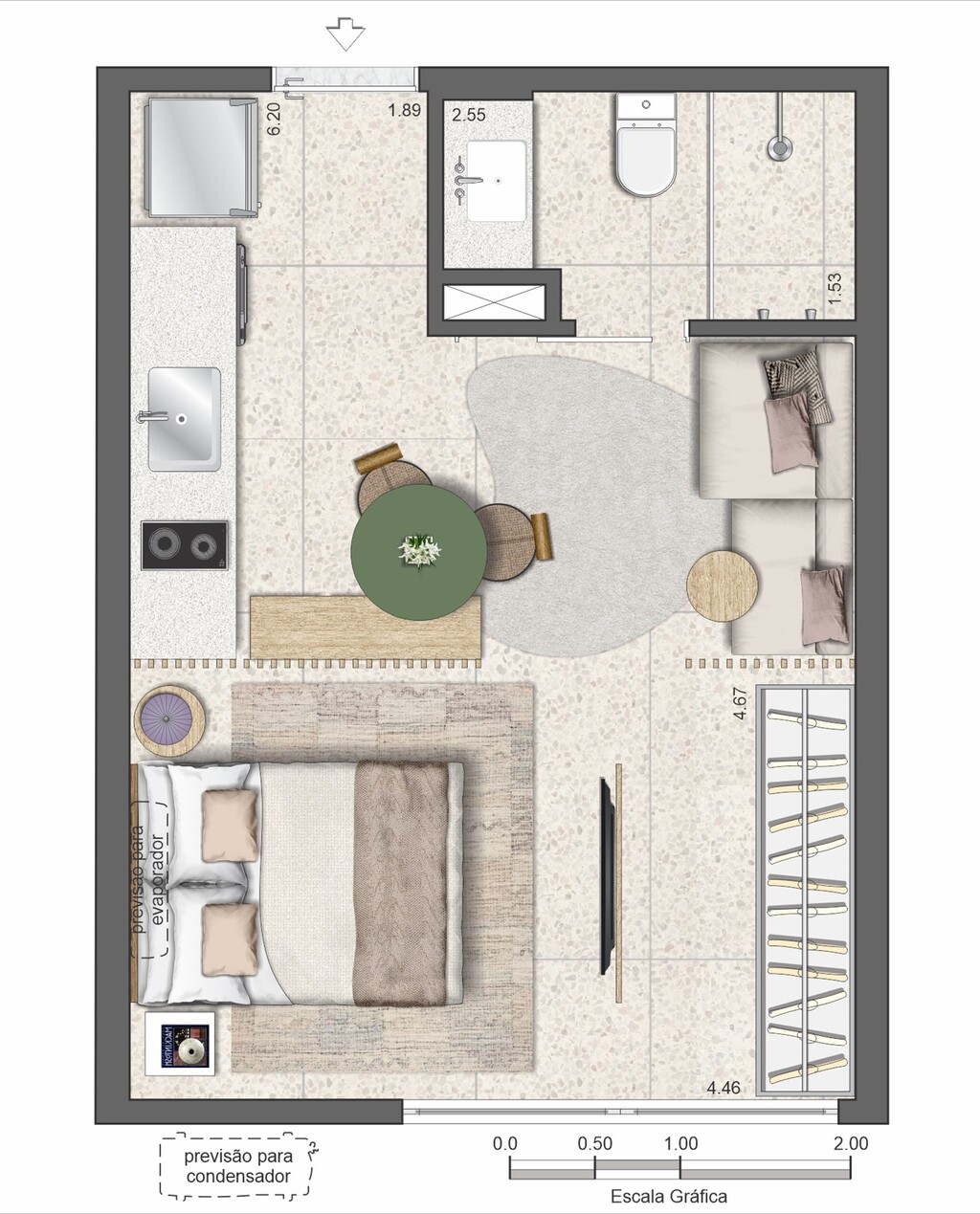 Planta 01 - 1 dorm 27,70m - studio