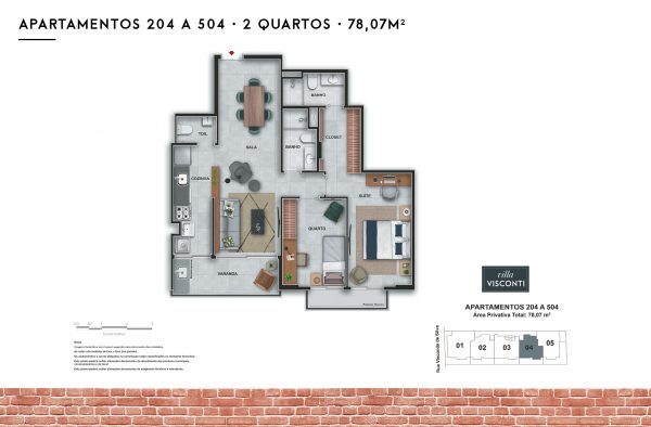 Planta 01 - 2 dorm 78 07m