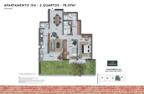 Planta 02 - 2 dorm 78 07m - garden