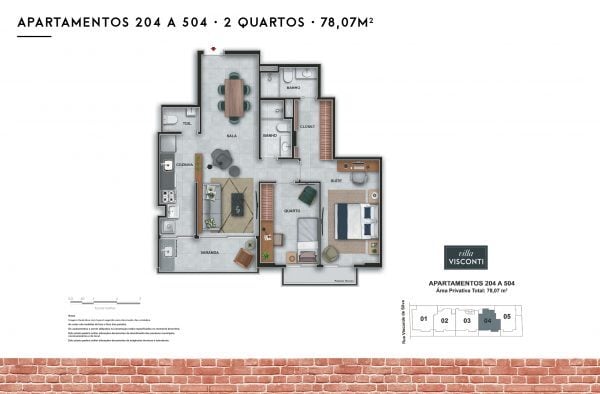 Planta 01 - 2 dorm 78 07m