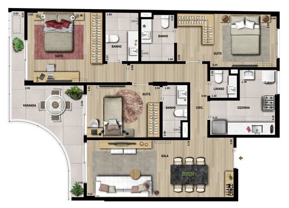 Planta 02 - 3 dorm 105 84m