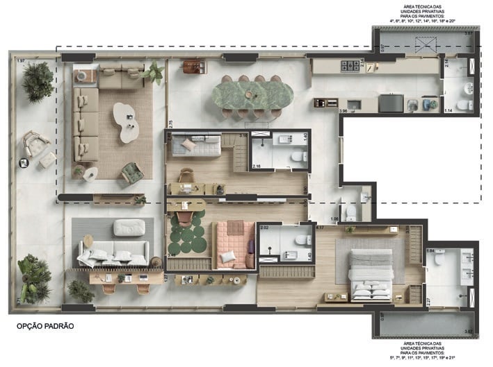 Planta 01 - 3 dorm 167m