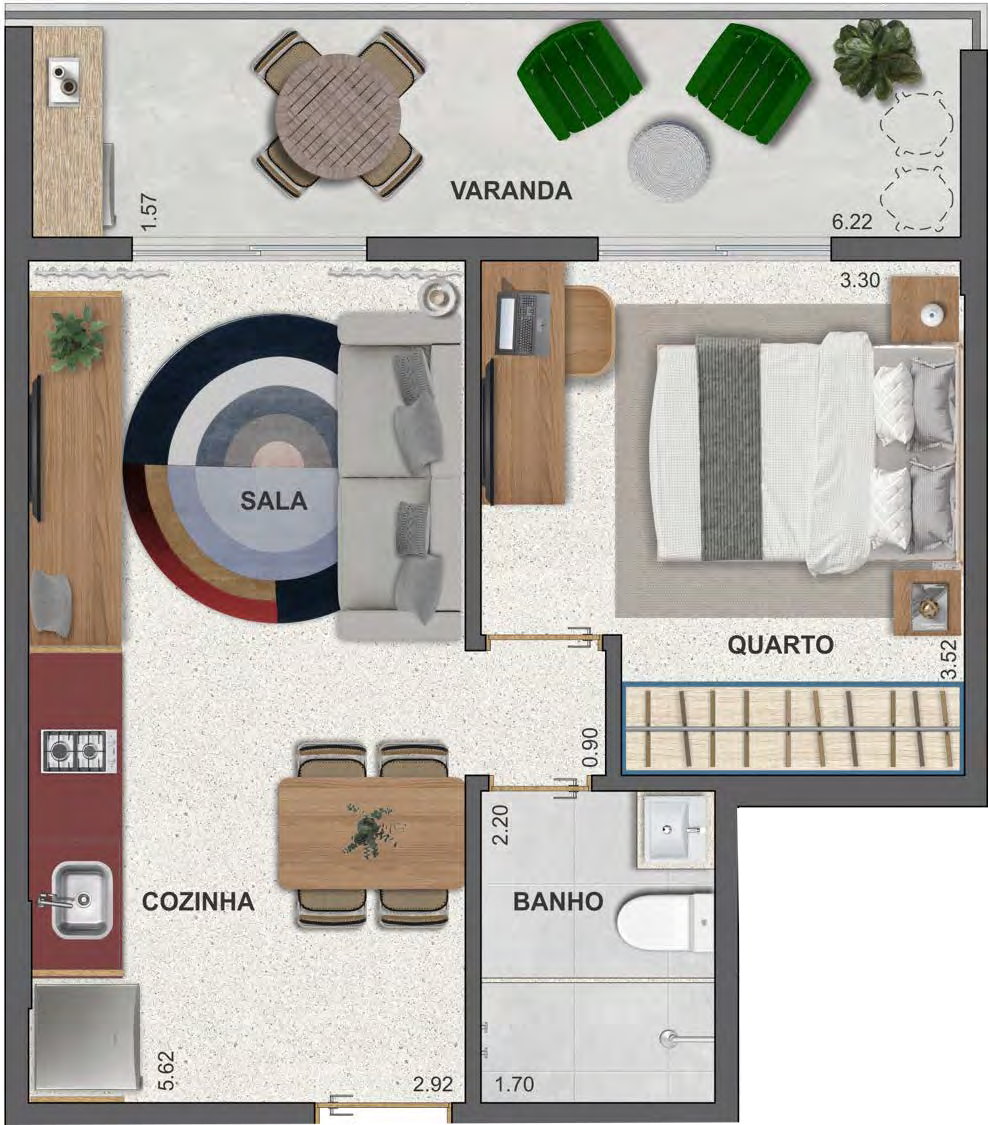Planta 02 - 1 dorm 41,54m