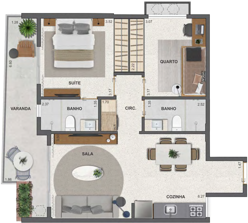 Planta 03 - 2 dorm 67,09m