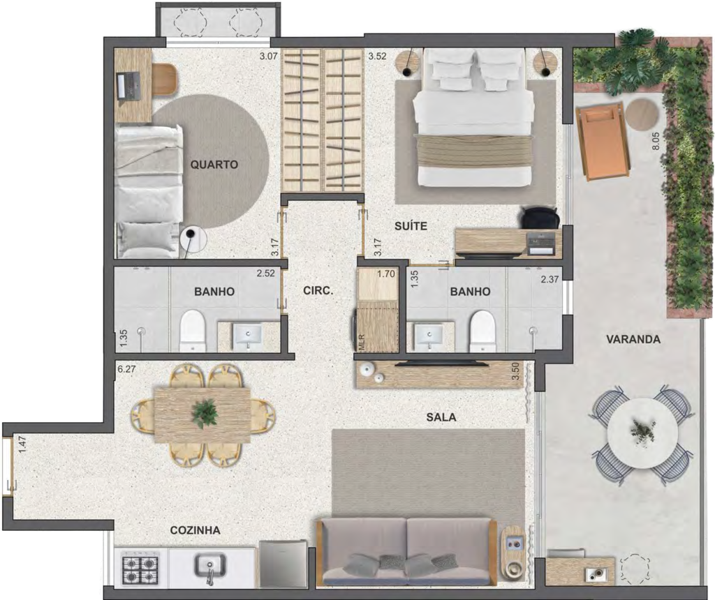 Planta 04 - 2 dorm 72,88m