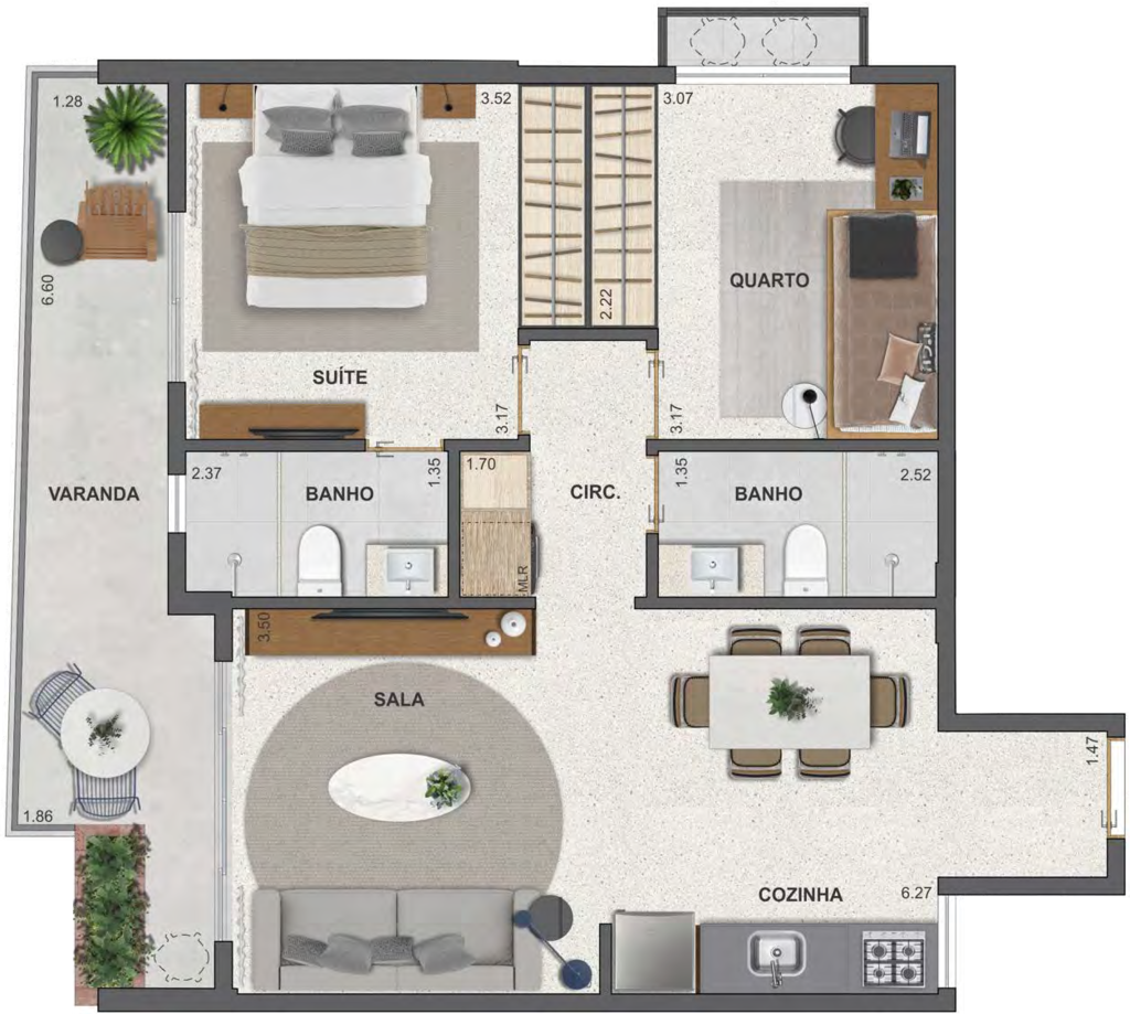 Planta 03 - 2 dorm 67,09m