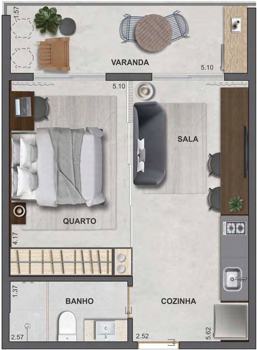 Planta 01 - 1 dorm 37,26m