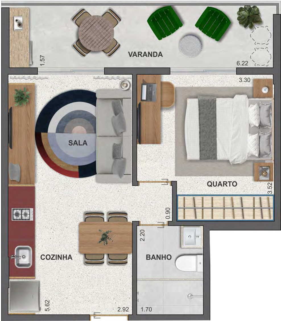Planta 02 - 1 dorm 41,54m