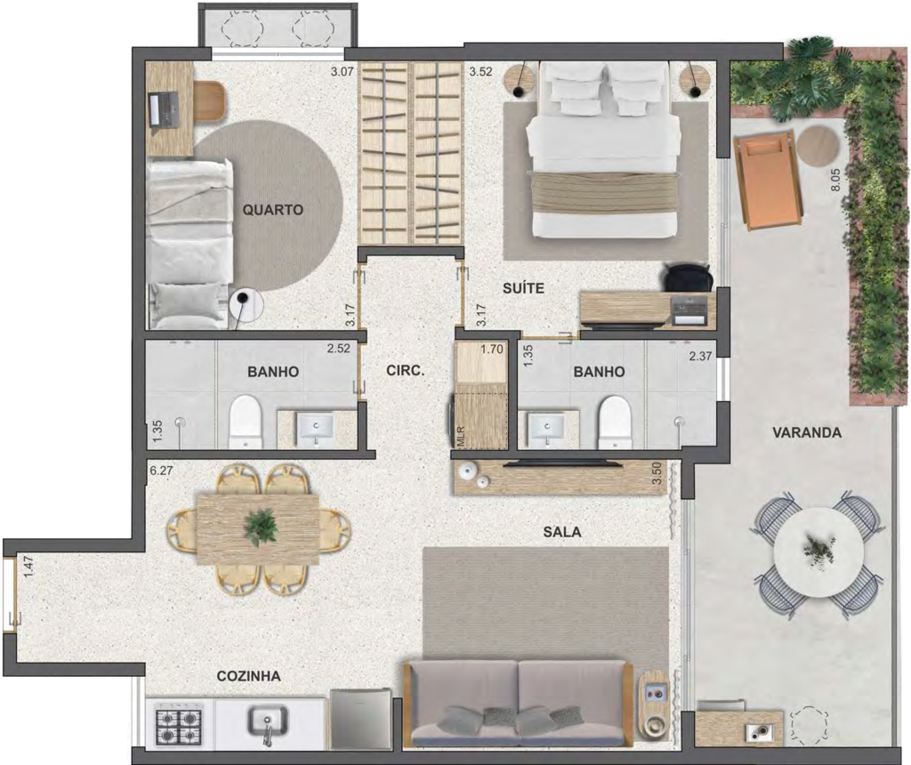 Planta 04 - 2 dorm 72,88m