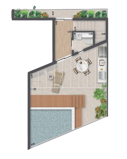 Planta 06 - 1 dorm 89,70m - cobertura duplex - superior