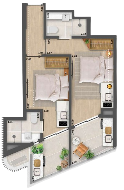Planta 03 - 2 dorm 49,01m