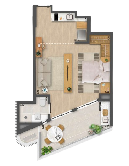 Planta 04 - 1 dorm 49,01m - opo