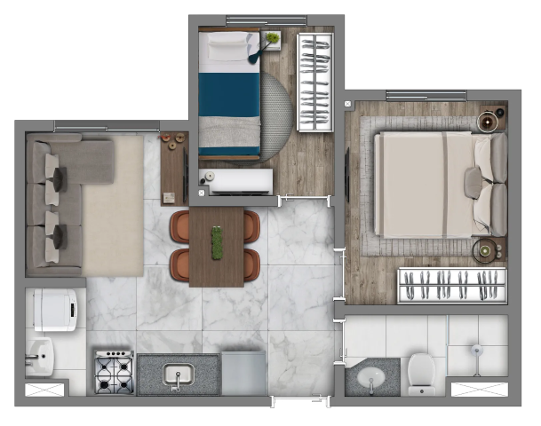 Planta 01 - 2 dorm 35m