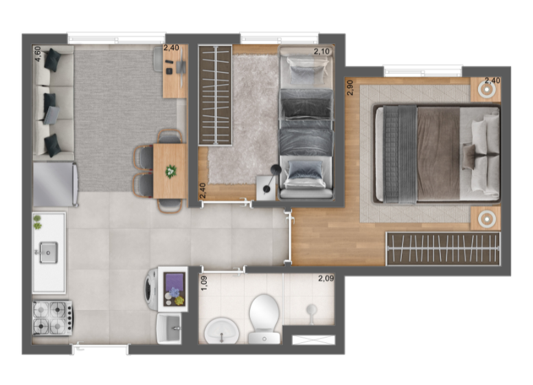 Planta 01 - 2 dorm 31,71m