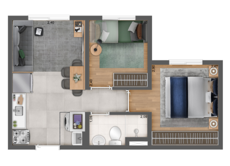 Planta 02 - 2 dorm 32,19m