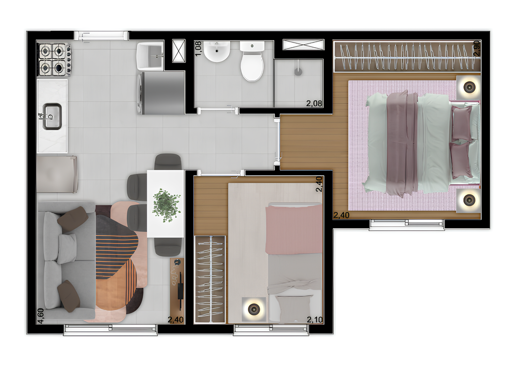 Planta 01 - 2 dorm 31,63m