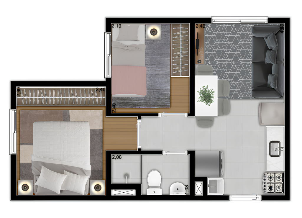 Planta 02 - 2 dorm 32,62m