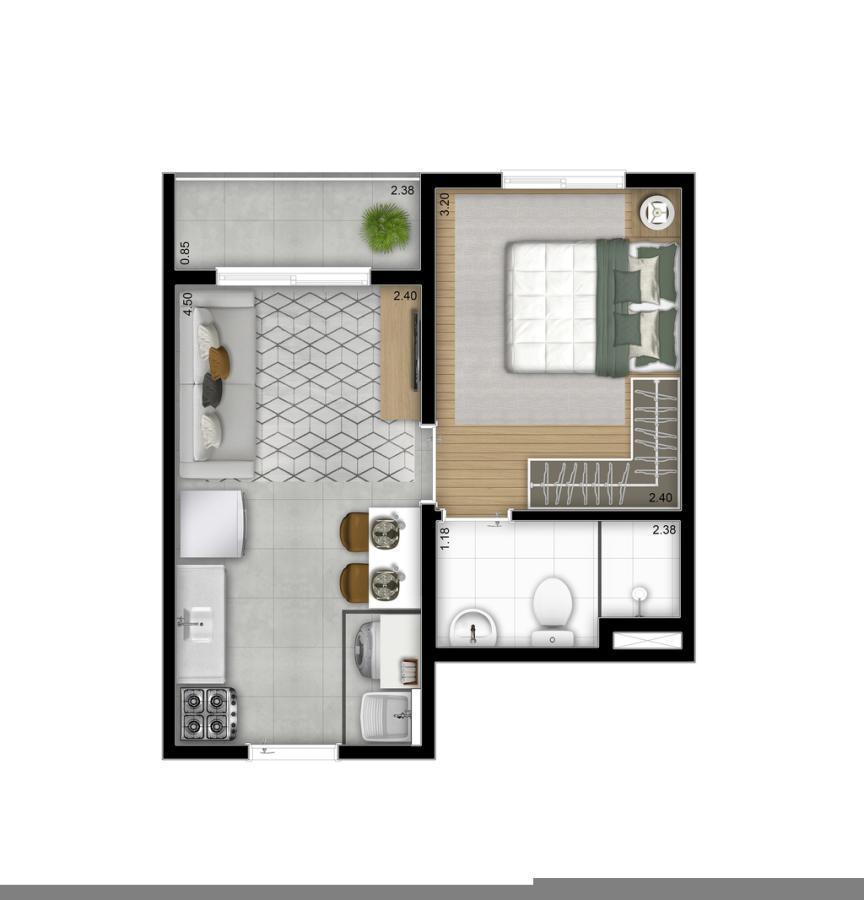 Planta 02 - 1 dorm 27,32m