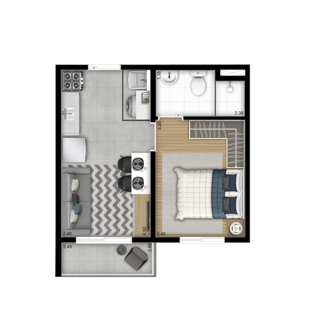 Planta 01 - 1 dorm 26,95m
