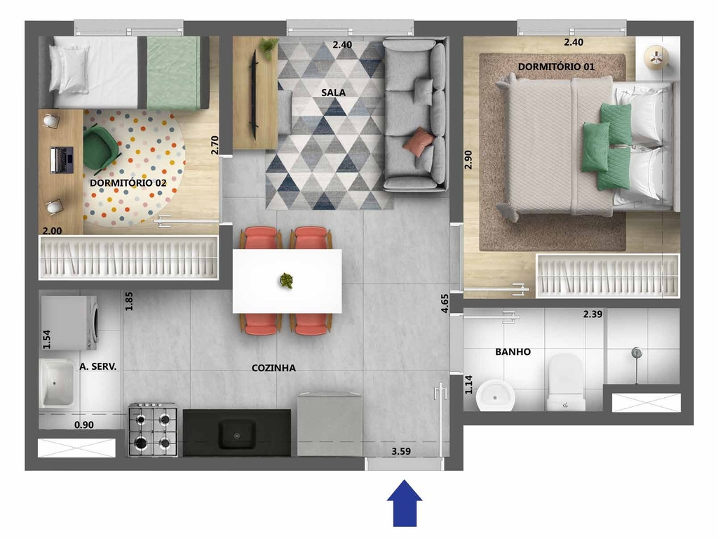 Planta 02 - 2 dorm 37m