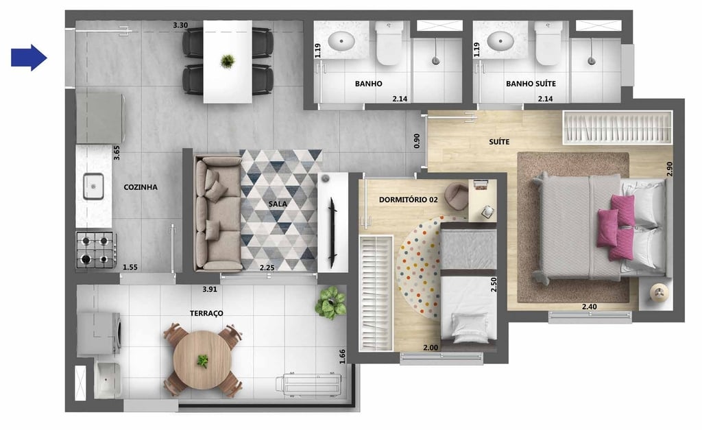 Planta 04 - 2 dorm 45m