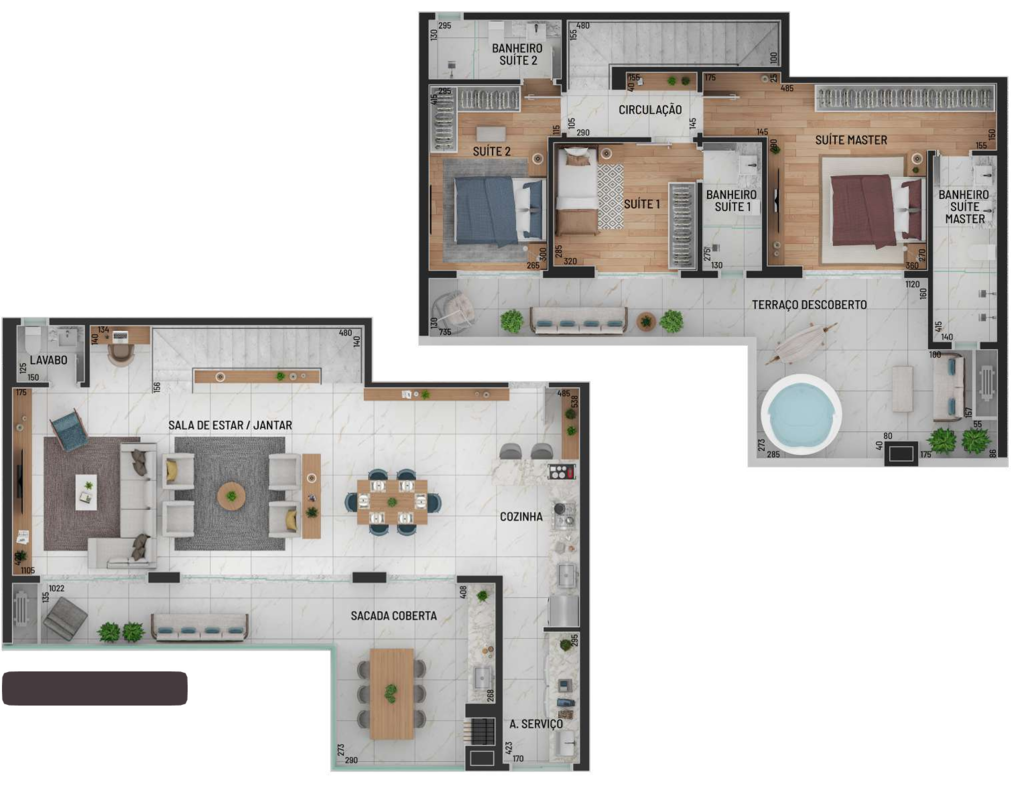 Planta 17 - 3 dorm 180 13m - cobertura duplex