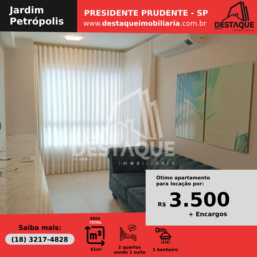 Apartamento para Locação, em Presidente Prudente, bairro Jardim Petrópolis, 2 dormitórios, 1 banheiro, 1 suíte