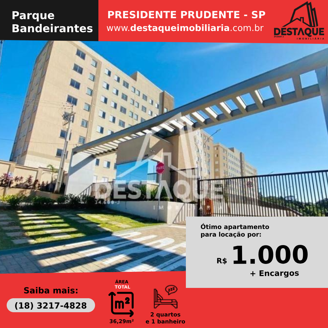 Apartamento para Locação, em Presidente Prudente, bairro Parque Bandeirantes, 2 dormitórios, 1 banheiro, 1 vaga