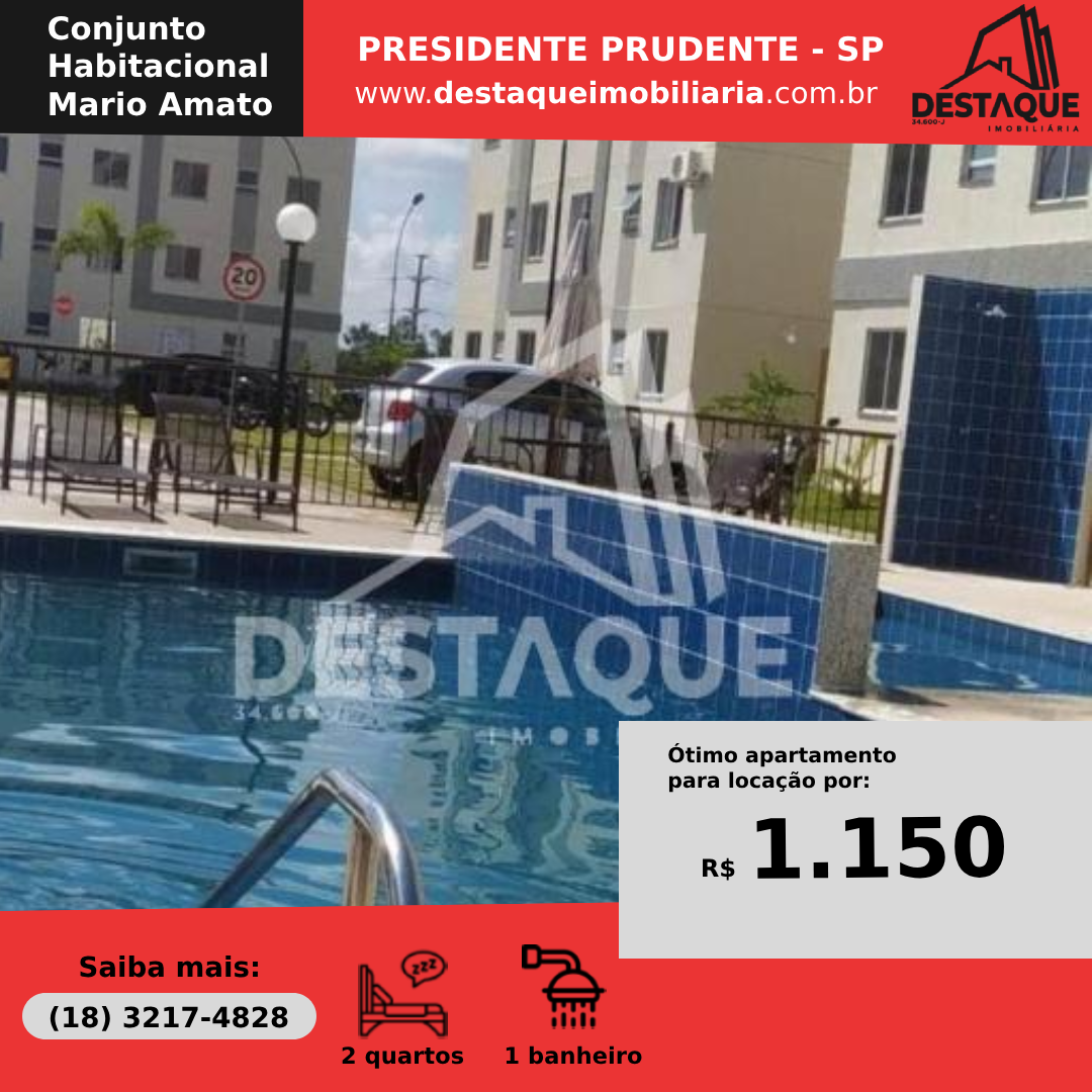 Apartamento para Locação, em Presidente Prudente, bairro Conjunto Habitacional Mario Amato, 2 dormitórios, 1 banheiro, 1 vaga