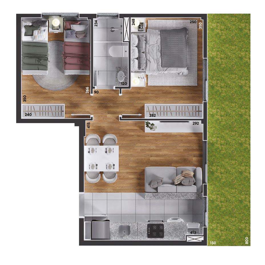 Planta 05 - 2 dorm 56,21m - garden