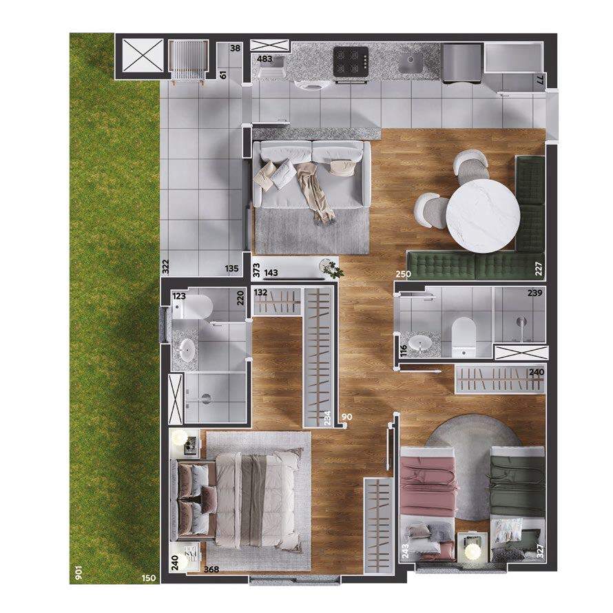 Planta 11 - 2 dorm 71,93m - garden