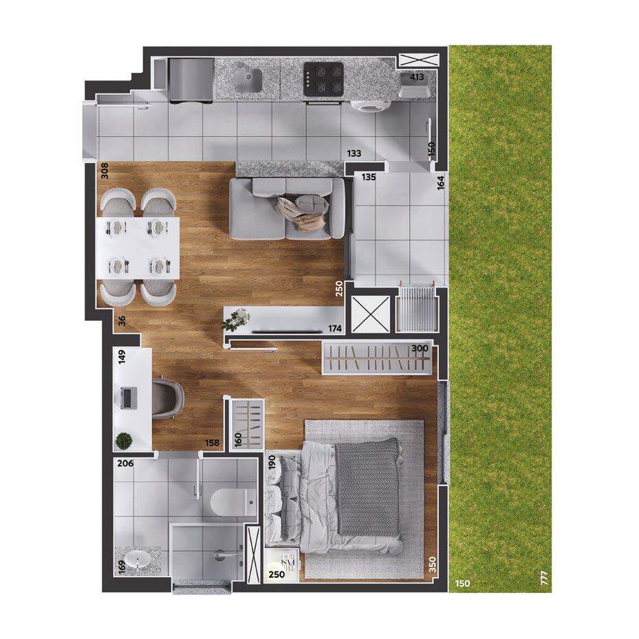 Planta 03 - 1 dorm 51,92m - garden
