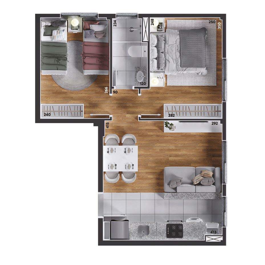 Planta 01 - 2 dorm 44,17m