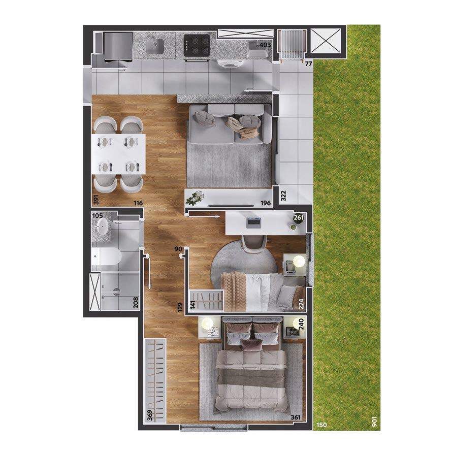 Planta 08 - 2 dorm 58,39m - garden