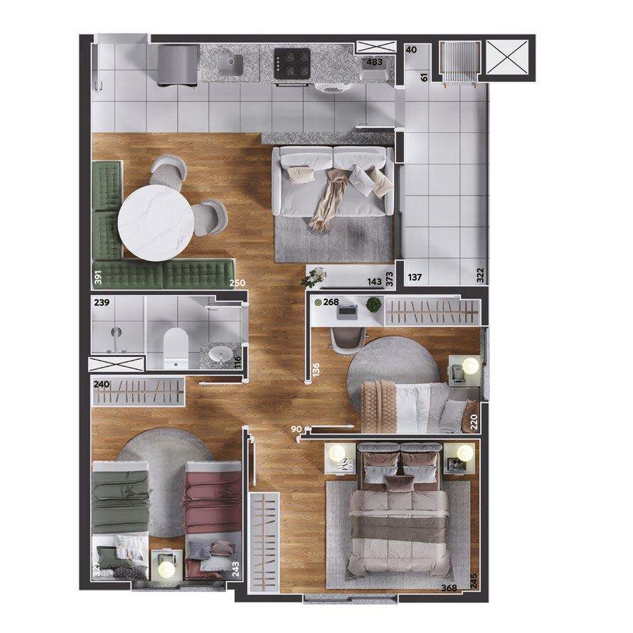 Planta 07 - 3 dorm 58,07m