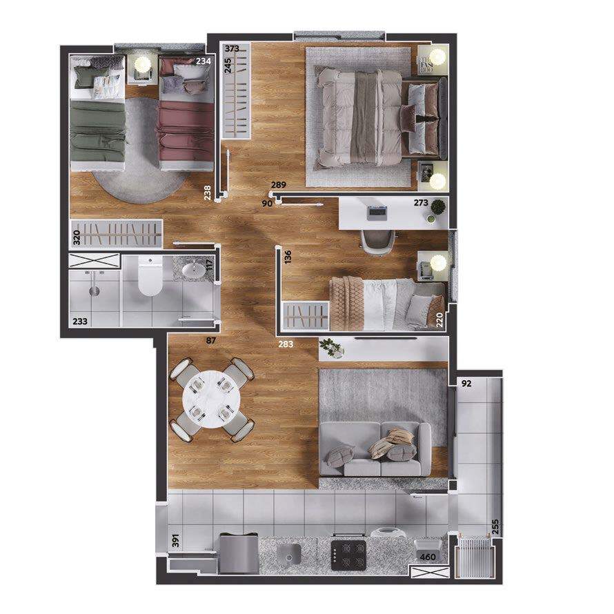 Planta 04 - 3 dorm 54,85m
