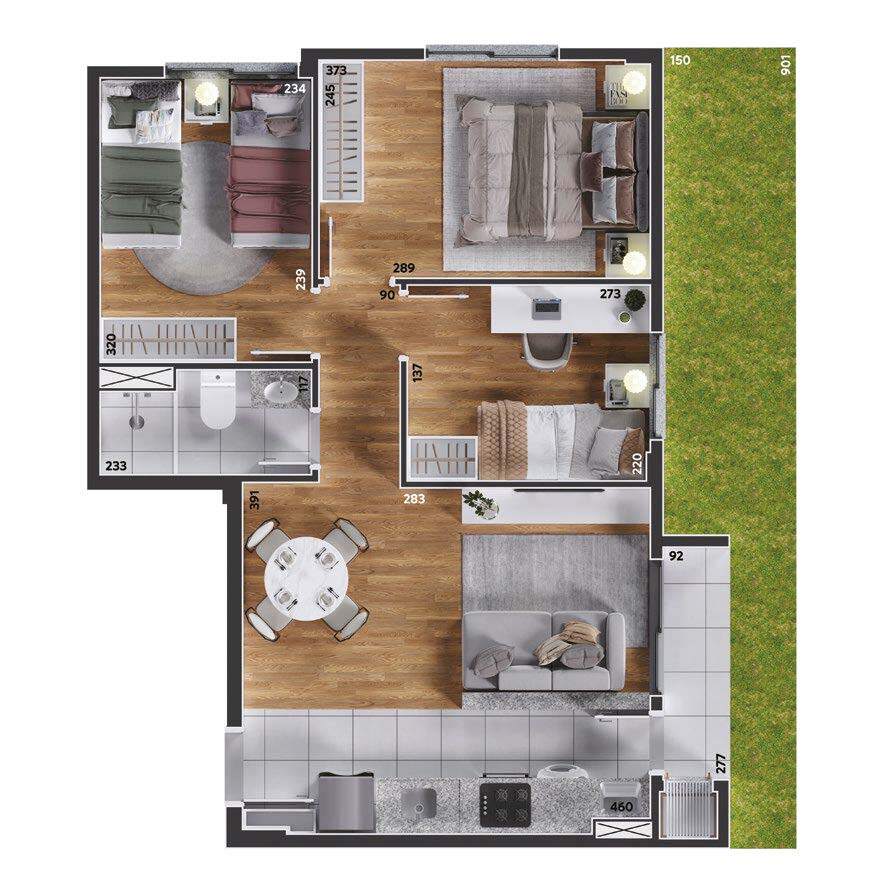 Planta 10 - 3 dorm 65,37m - garden