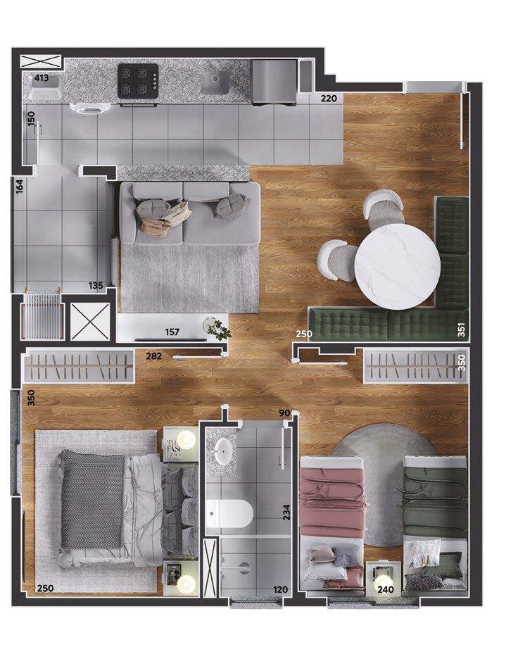 Planta 02 - 2 dorm 50,92m