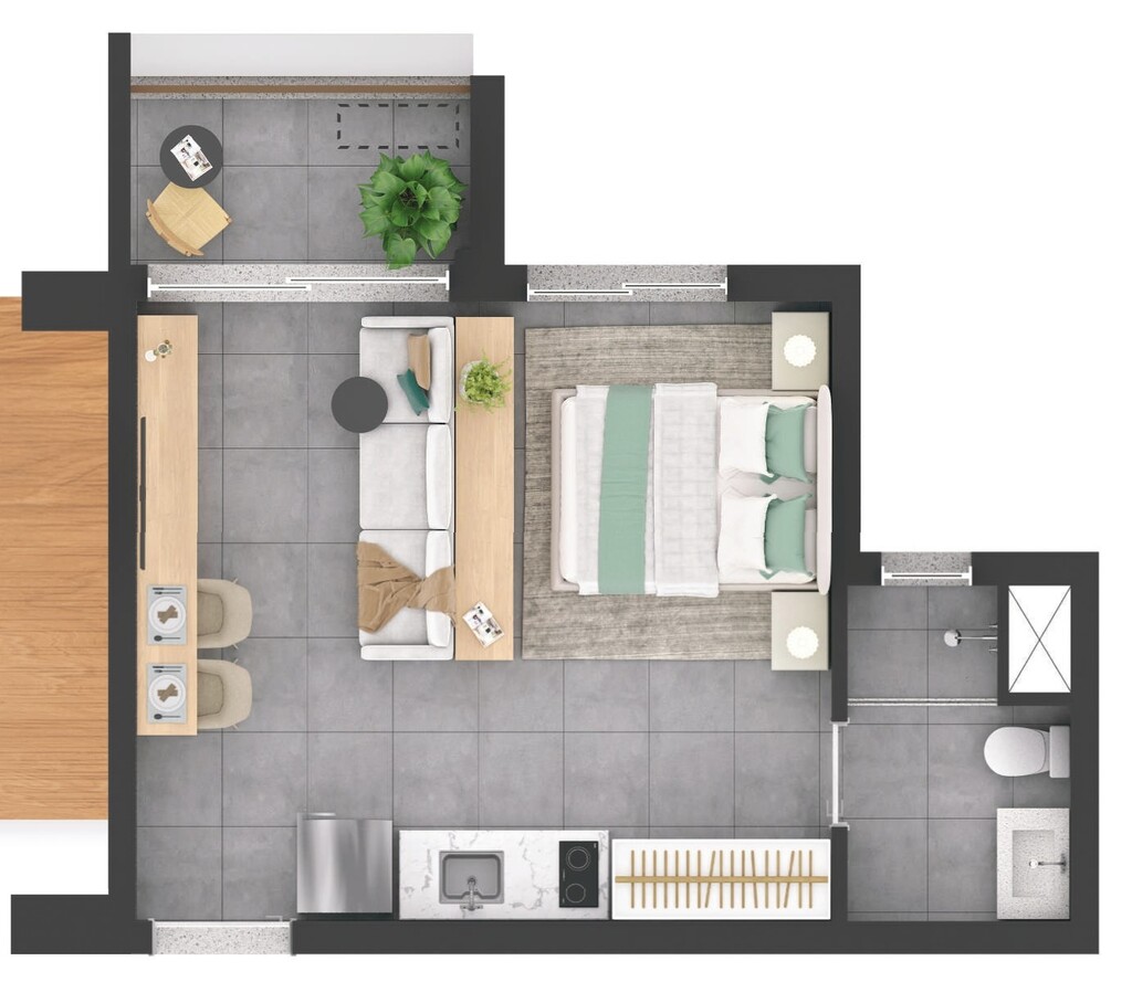 Planta 02 - 1 dorm 30m - studio