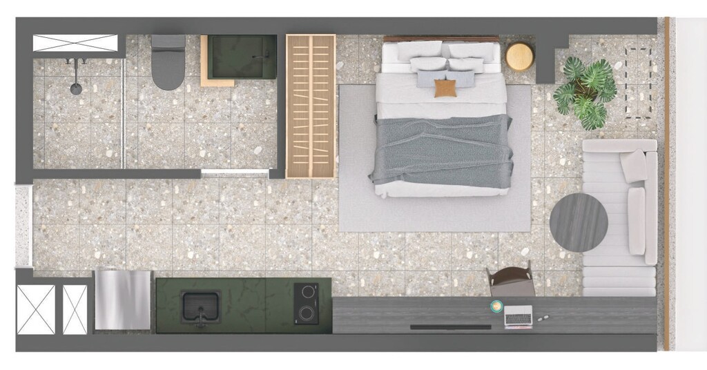 Planta 01 - 1 dorm 24m - studio