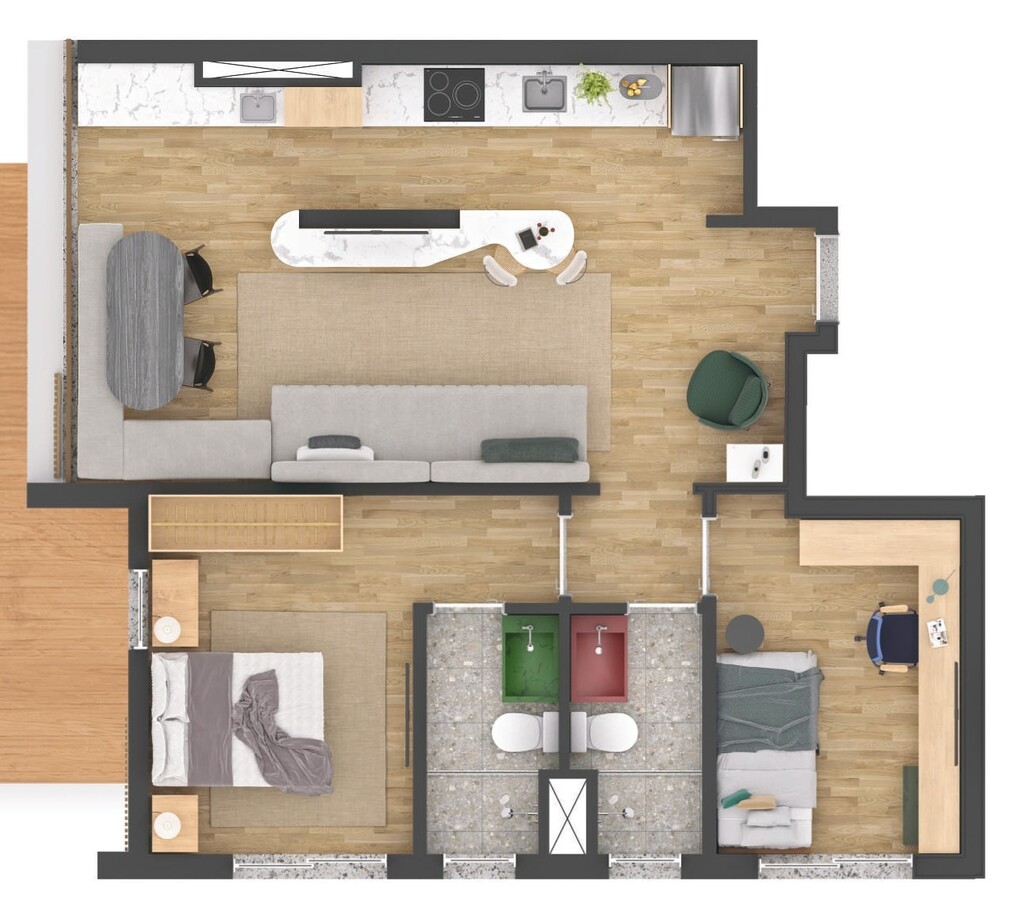 Planta 05 - 2 dorm 61m