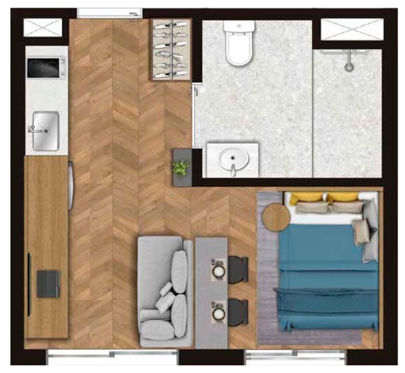 Planta 01 - 1 dorm 24m²