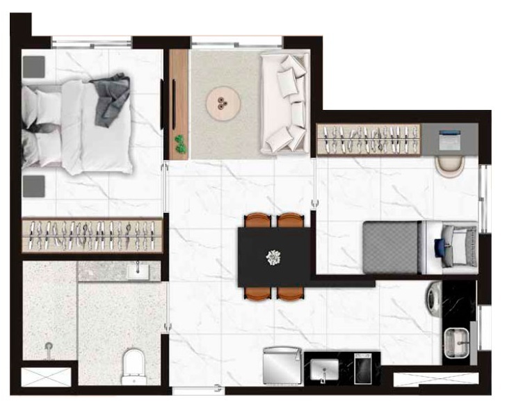 Planta 02 - 2 dorm 45m²