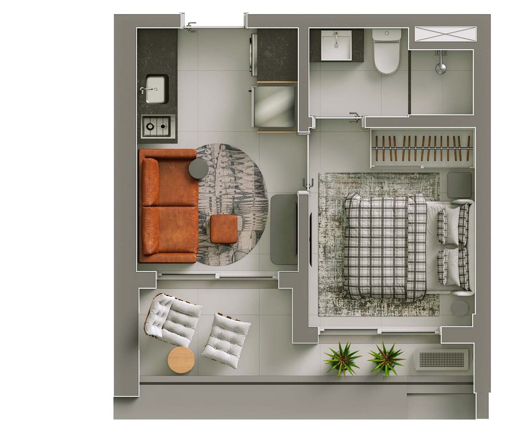 Planta 03 - 1 dorm 30m²