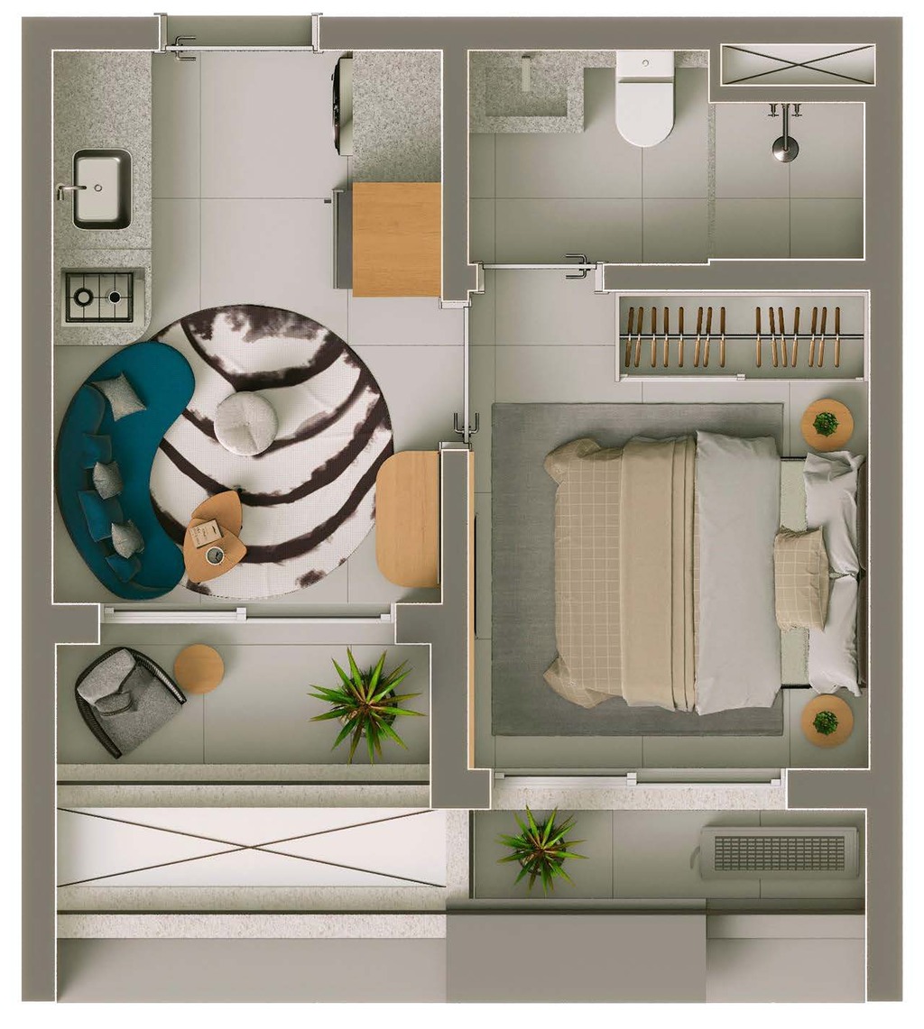 Planta 02 - 1 dorm 27m²